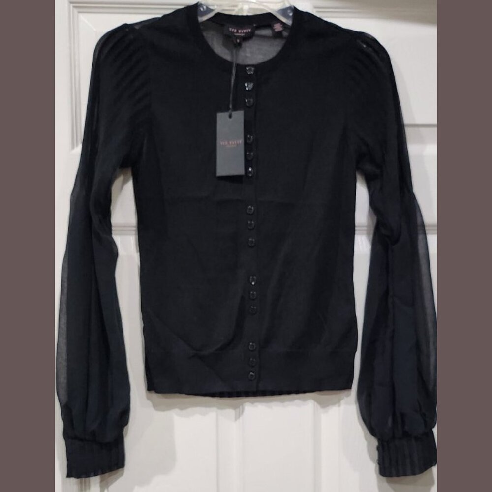 $185 NWT TED BAKER LONDON WOVEN PINTUCK SLEEVE CARDI